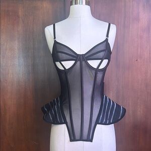 NWT Sheer Black Corset with Space Age Peplum S